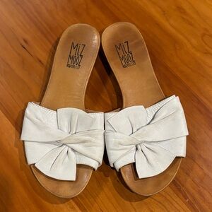 Miz Mooz White Knot Leather Slide Mules